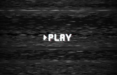 Poster - Play video screen. Tv noise glith, glitched television defect and retro vhs distortion vector background illustration