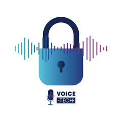 Wall Mural - voice tech label with security padlock