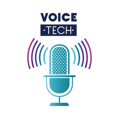 Wall Mural - voice tech label with microphone and sound wave