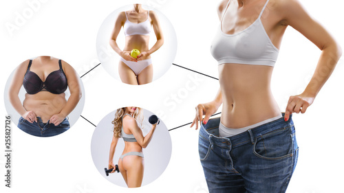 Cuadros en Lienzo concept - Woman's body before and after weight loss on background
