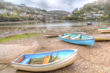 Canvas Print - Boats on the river between Noss Mayo and Newton Ferrers Devon in HDR