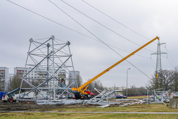 new high voltage power line steel support assembly in city