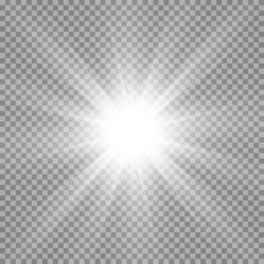 Special lens flash, light effect. The flash flashes rays and searchlight. illust.White glowing light. Beautiful star Light from the rays. The sun is backlit. Bright beautiful star. Sunlight. Glare.