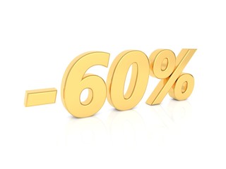 Wall Mural - Discount - 60 percent gold numbers on a white background. 3d render illustration.