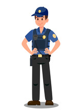 Policeman With Walky Talky Cartoon Color Character