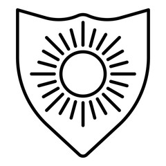 Poster - Sun protect shield icon. Outline sun protect shield vector icon for web design isolated on white background