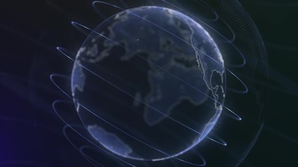 Poster - Pixel planet Earth animation. Animation of space with digital exploding Earth, Abstract world map background. Rotating globe, shining continents with accented edges