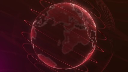 Poster - Pixel planet Earth animation. Animation of space with digital exploding Earth, Abstract world map background. Rotating globe, shining continents with accented edges