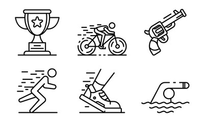 Poster - Triathlon icons set. Outline set of triathlon vector icons for web design isolated on white background