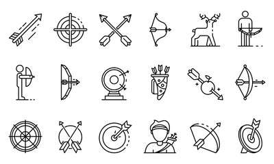 Poster - Archery icons set. Outline set of archery vector icons for web design isolated on white background