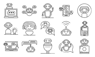 Poster - Chatbot icons set. Outline set of chatbot vector icons for web design isolated on white background
