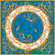 Marine baroque pattern with golden chains, fishes and ships. Vector patch for scarf, print.