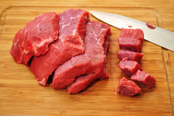 Raw Lean Beef Roast Cut into Steaks