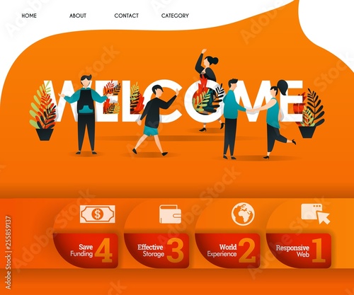 Welcome Word With An Orange Theme And Lots Of People Around Can
