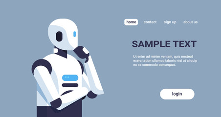 Fototapete - modern robot thinking humanoid holding hand chin pondering artificial intelligence digital technology concept cartoon character portrait horizontal copy space