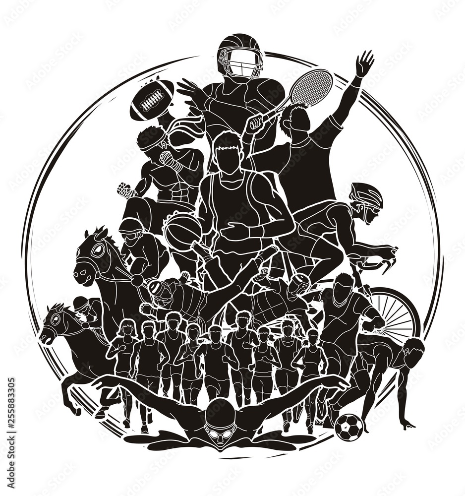 Sport Players, Different sports , Sport mix action graphic vector Stock ...
