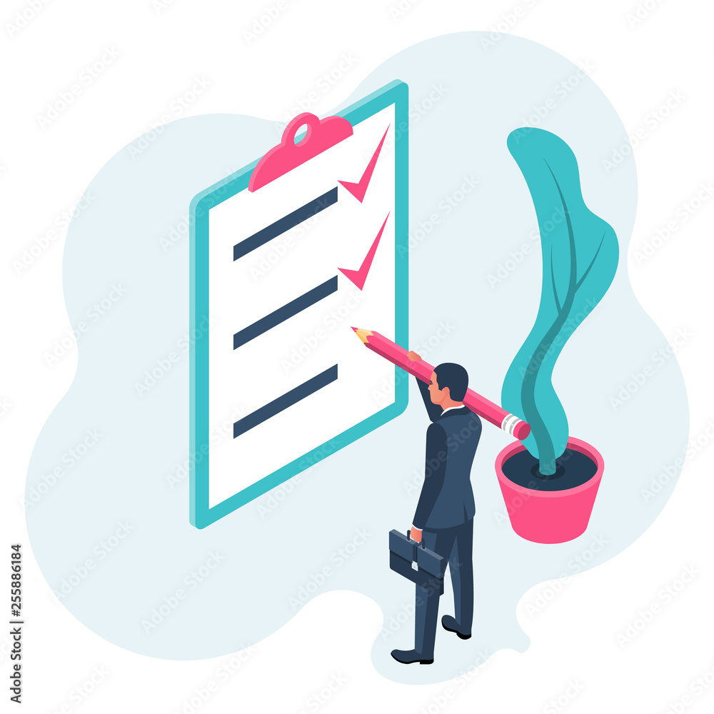 Task List Getting Complete List completed tasks. Vector illustration isometric design. Isolated on ...