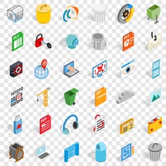 Poster - Computer part icons set. Isometric style of 36 computer part vector icons for web for any design