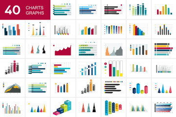 Mega set of charst, graphs. Blue color. Infographics business elements.