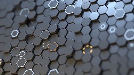 Canvas Print - Futuristic surface with hexagons 3D render illustration