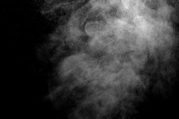 isolated smoke, abstract powder, water spray on black background.