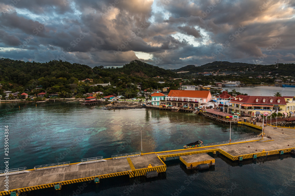 Port Roatan Pais Port of Roatan in the Hondures. Exposure of the Roatan port with its ...