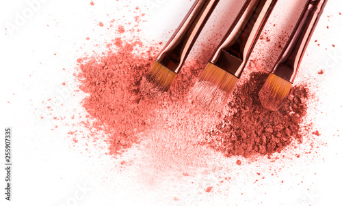 Fotografía Smears of crushed pink blusher with brushes