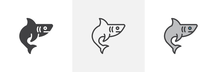 Shark, fish icon. Line, glyph and filled outline colorful version, shark predator animal outline and filled vector sign. Symbol, logo illustration. Different style icons set. Vector graphics