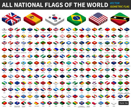 Fototapete - All national flags of the world . isometric top design . Vector .
