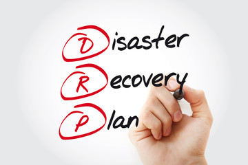 Poster - hand writing drp - disaster recovery plan with marker, acronym business concept