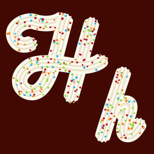 Tempting Tipography. Font Design. 3D Letter H Of The Whipped Cream And Candy