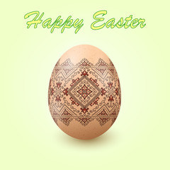 Wall Mural - Embroidery Best Easter World Egg. Egg with ornament like handmade cross-stitch ethnic Ukraine pattern. Template for gift card, brochure, flyer, magazine cover. Pysanka ornament.