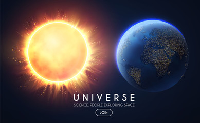 Wall Mural - earth and sun in univerce. realistic planets and space background.