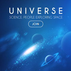 Wall Mural - planets in universe with star, nebula and galaxy lights. 3d realistic space. cosmos design.
