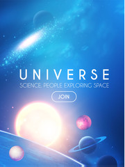Wall Mural - planets in universe with star, nebula and galaxy lights. 3d realistic space. cosmos design.
