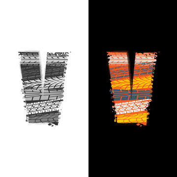 Tire track letter V