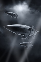  Vintage airship Zeppelin. in the sky. 3d illustration