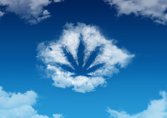 cannabis in the form of a cloud in the blue sky