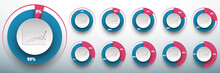 Pie Chart Set From 0 To 50/50 Percents Ready To Use For Web Design, User Interface (UI) Or Infographic. Two Colors - Rose And Blue.