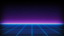 Retro Sci-Fi Background Futuristic Landscape Of The 80s. Digital Cyber Surface. Suitable For Design In The Style Of The 1980`s