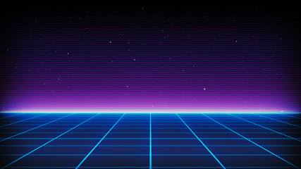 Aufkleber - Retro Sci-Fi Background Futuristic landscape of the 80s. Digital Cyber Surface. Suitable for design in the style of the 1980`s