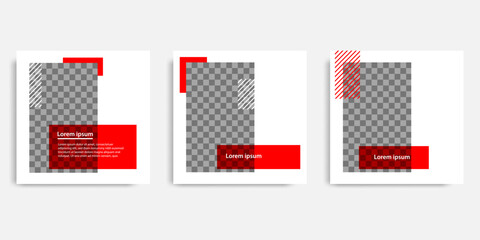 Wall Mural - Minimal design background vector illustration in black red white frame color. Editable square abstract vintage, geometric strip line shape banner template for social media post, stories, story, flyer.