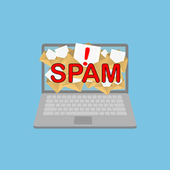 Poster - spam email warning window appear on laptop screen. concept of virus, piracy, hacking and security. e