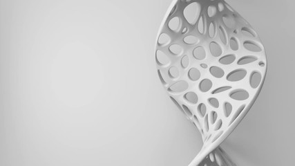 Poster - 3d render with cell structure is twisted in front of the flat plane. twisted geometry with holes. сe