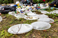 Indiscriminate Litter Of Plastic Non-biodegradable At Garbage Dump