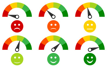 Poster - Scale arrow and scale of emotions. Smile icons. Vector illustration.