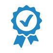 Approved, accept or certified icon medal with ribbons and check mark