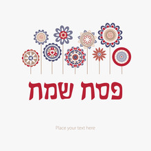Happy Passover Vector Card Template. Cute Flowers Illustration. Spring Blossom Greeting Background. Abstract Lettering Template