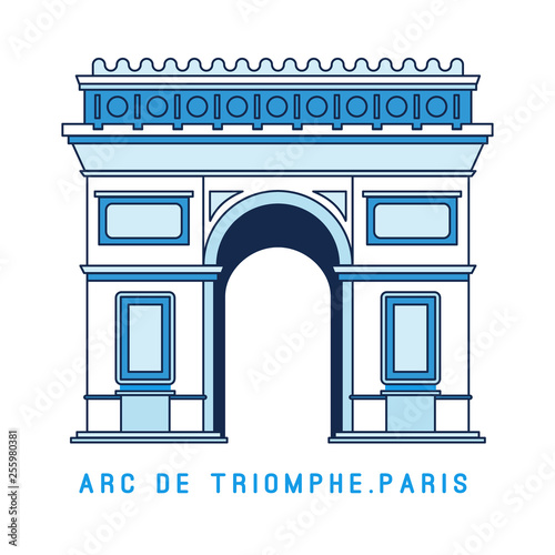 Fotografía Line art Triumphal Arch, Arc de Triomphe, Paris, European famous monument, vector illustration in flat style
