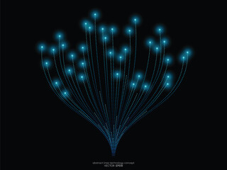 Poster - Vector abstract dots lines light blue and green colors on black background in concept technology, communication, digital, ai, science.